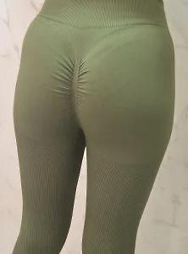 Helanke, biciklistički šortsevi: Ženske sportske helanke – maslinasto zelene - Visok struk sa širokim — 21