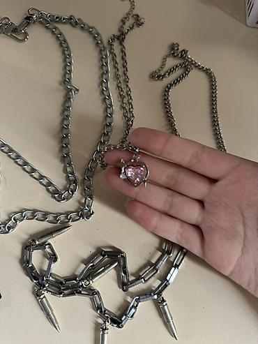Бижутерия: Набор массивных цепочек и ожерелий в стиле гранж/панк (серебристый — 2