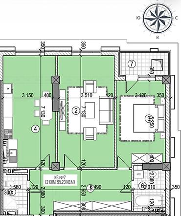 Продажа квартир: 2 комнаты, 96 м², Кок-Жар мкр Элитка, 6 этаж, ПСО (под самоотделку) — 3