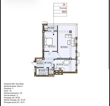 кввртиру: 3 комнаты, 92 м², Асанбай мкр Элитка, 14 этаж, ПСО (под самоотделку) — 1