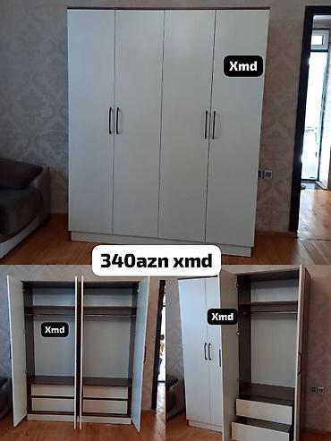 Ağ rəngdə 3 qapılı paltar şkafı - Ümumi dizayn: ağ ön panellər, tünd