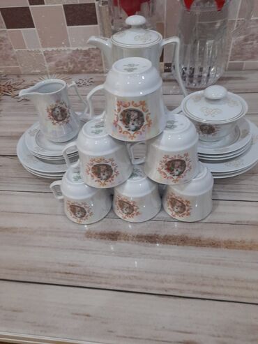 icarə çay evi: Çay dəsti, rəng - Ağ, Farfor, Madonna, 6 nəfərlik, Almaniya