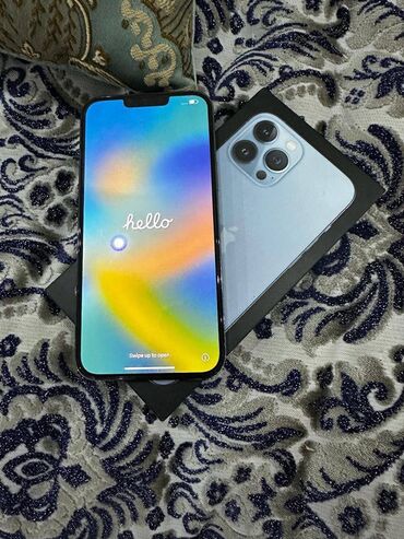 Apple iPhone: IPhone 13 Pro Max, Б/у, 128 ГБ, Pacific Blue, Зарядное устройство, Защитное стекло, Чехол, 83 %