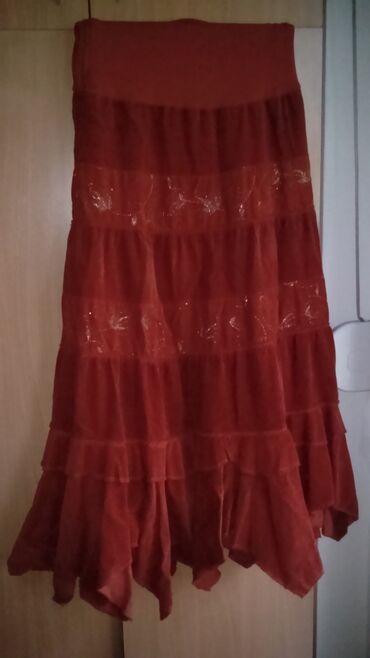 crvena kožna suknja: L (EU 40), Maksi, bоја - Crvena