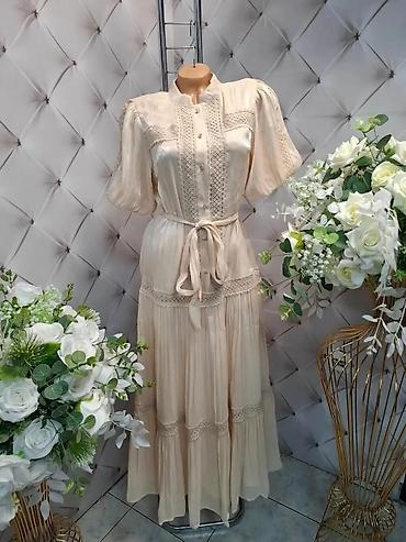 studio pollini: Boho maxi haljina sa kratkim puff rukavima i dugmadima niz prednji — 3