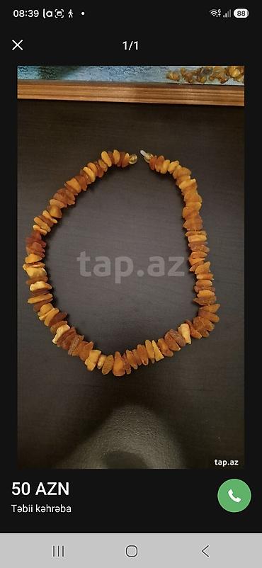 Бижутерия: Təbii kəhrəba boyunbağı - Material: 100% təbii kəhrəba daşları - — 1