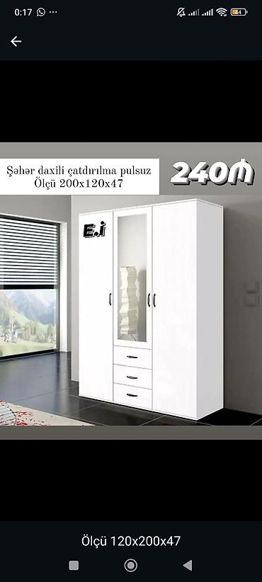 Ağ rəngli üçqapılı dolab - Ölçü: 200 x 120 x 47 sm (şəkildə göstərilən