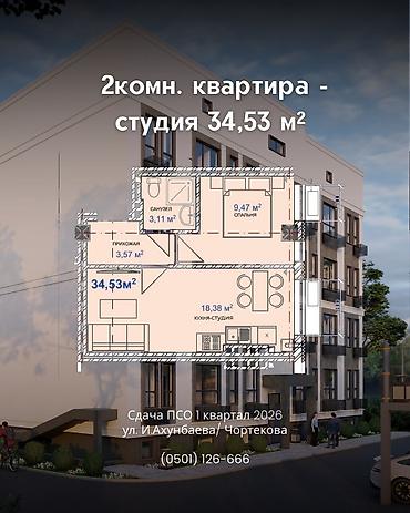 Новостройки от застройщика: Строится, Индивидуалка, 2 комнаты, 34 м² — 5