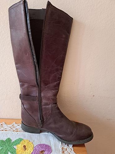 Čizme: Kožne ženske čizme do kolena – braon, broj 37 - Materijal: spolja — 2