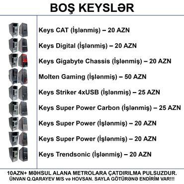 Digər kompüter aksesuarları: ⭐Boş Keys CAT (İşlənmiş) – 20 AZN ⭐Boş Keys Digital (İşlənmiş) – 20