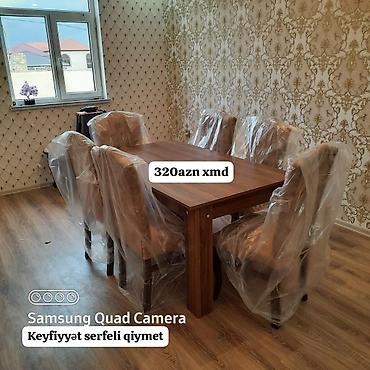 taxt 2ci əl: Yemək otağı dəsti – masa və 6 stul - Material: taxta görünümlü möhkəm — 1