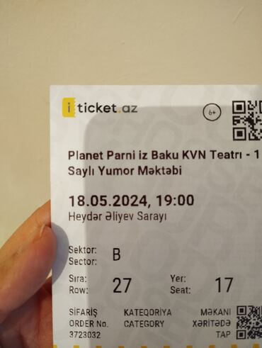 instasamka bilet: Planet Parni İz Baku KVN Teatrına 2 ədəd bilet satılır. 18 may 2024