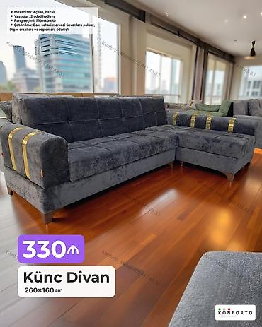 Ev və bağ: Künc divan – 260×160 sm - Açılan, bazalı mexanizm: yataq funksiyası — 1