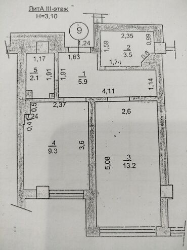 квартиры с котлована бишкек цена: 1 комната, 9 м², Элитка, 3 этаж