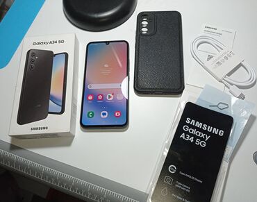 телефоны 5000: Samsung Galaxy A34 5G, Колдонулган, 128 ГБ, түсү - Кара, 2 SIM
