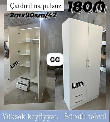 Ağ rəngli ikitaylı şkaf Ölçü: 2 m x 90 sm x 47 sm Qiymət: 180 ₼