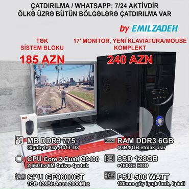 kamputer ucuz: Masaüstü Kompüter "DDR3/Core 2 Quad Q9400/6GB Ram/GF9600GT/128GB SSD"