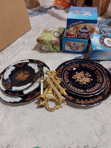 Şəkər qabları: Qızılı naxışlı porcelan dəst parçaları - Material: incə porselen - — 7