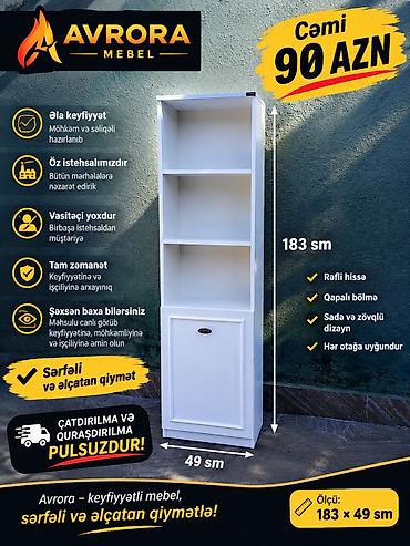 Ağ rəngli çoxfunksiyalı rəfli dolab – cəmi 90 AZN! ✅ ✅ Ölçü: 183 × 49