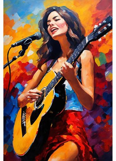 декор для офиса: Картина "Девушка с гитарой". Написана маслом на оргалите. Уникальная