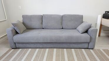 мягкая мебель в зал: Прямой диван, цвет - Серый, Б/у