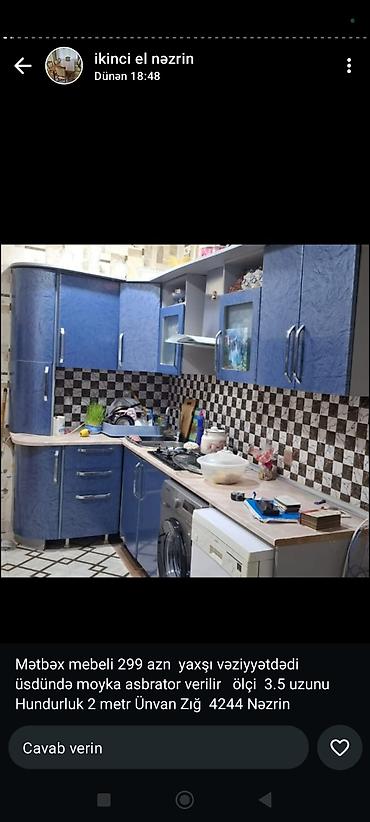 Mətbəx mebeli: Mətbəx mebeli satılır. Xüsusiyyətlər: - Üst və alt dolablar komplekt — 13