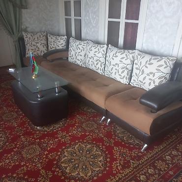 Ev üçün mebel: YENİ Künc divan dəsti - L şəkilli künc divan: qəhvəyi-bej rəng — 1
