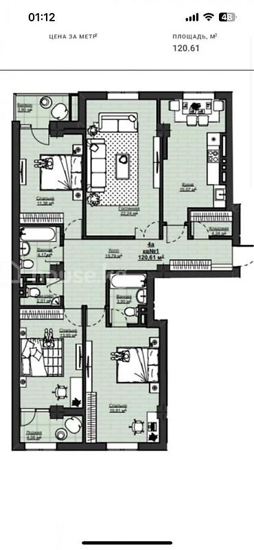 Продажа квартир: 4 комнаты, 120 м², Асанбай мкр Элитка, 6 этаж, Косметический ремонт — 6