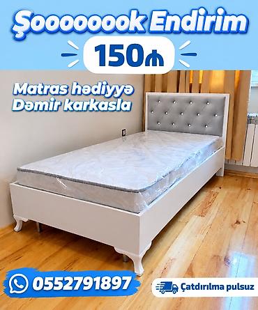Tək nəfərlik ağ çarpayı – zərif dizayn, yumşaq düyməli başlıq. Dəmir lalafo.az -da Tək nəfərlik ağ çarpayı – zərif dizayn, yumşaq düyməli başlıq. Dəmir