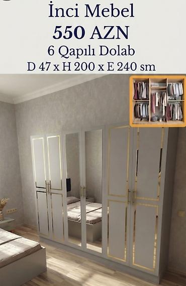 Dolablar: Yeni, 6 qapı, Güzgülü, Ağ, Açılan, Düz dolab — 1