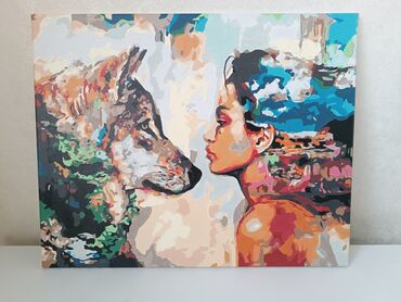 бокс для фото: Картина волк и женщина