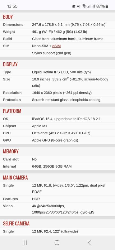 Apple iPad: İşlənmiş Apple iPad Air 5 (2022), 10,9", 64 GB, Rayonlara çatdırılma — 14
