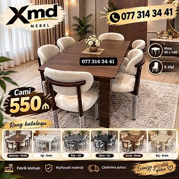 XMD Mebel – Yemək otağı dəsti Tərkib: - Masa: 90 x 160 sm - 6 ədəd