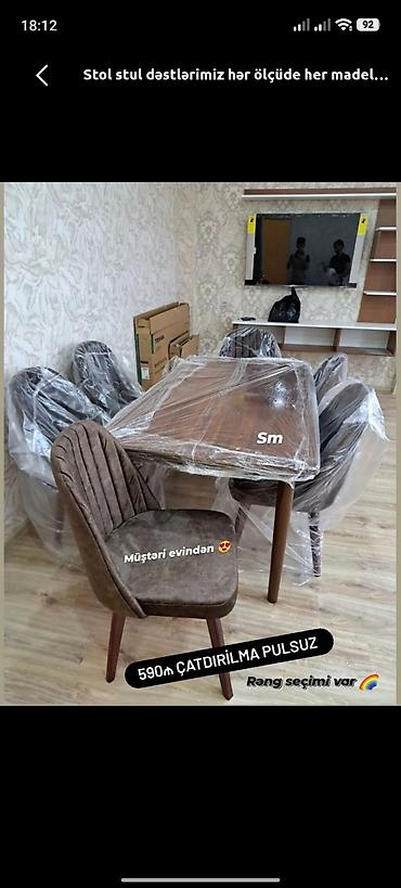 divanlar 2 el: Yeni, Açılmayan, Dördbucaq masa, 6 stul — 1