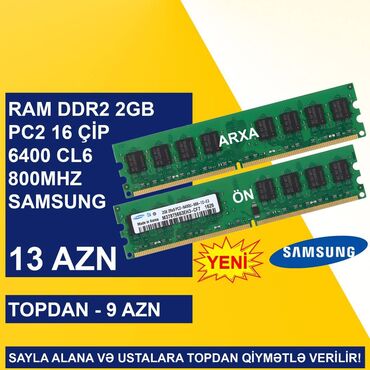 4gb ddr3 notebook ram: Operativ Yaddaş "DDR2 2GB 800Mhz SAMSUNG" SAYLA ALANA VƏ USTALARA