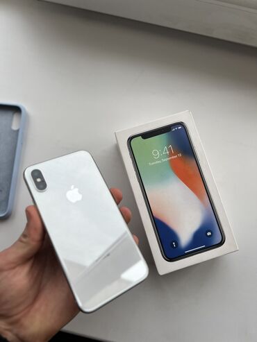 айфона x: IPhone X, Колдонулган, 64 ГБ, Ак, Коргоочу айнек, Каптама, Куту, 100 %