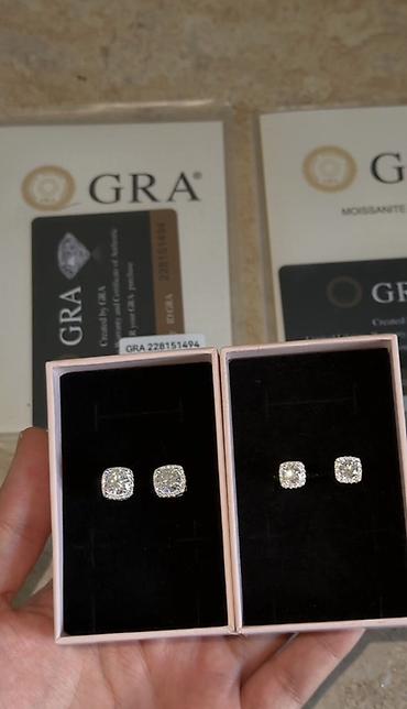 Серьги-пусеты с камнями GRA (moissanite) - Классические пусеты