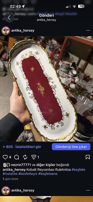 Uzun formalı antik porselen süfrə qabı (ruletnica). - Material: incə