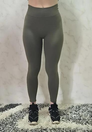 Helanke, biciklistički šortsevi: Ženske sportske helanke – visoki struk, maslinasto zelene - Kroj — 1