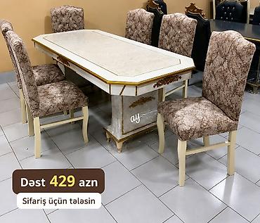 Masa və oturacaq dəstləri: Masa və 6 stul dəsti – Xmd • Komplekt: 1 yemək masası + 6 ədəd stul — 67
