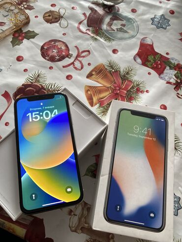 Apple iPhone: IPhone X, Б/у, 64 ГБ, Белый, Зарядное устройство, Защитное стекло, Чехол, 76 %