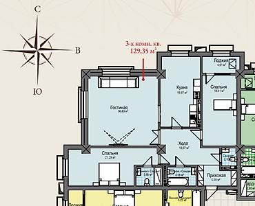 Продажа квартир: 3 комнаты, 129 м², Асанбай мкр Элитка, 14 этаж, ПСО (под самоотделку) — 1