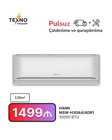 Kondisionerlər: Kondisioner 100-dən çox kv. m, Split sistem, Kredit yoxdur, Pulsuz quraşdırılma