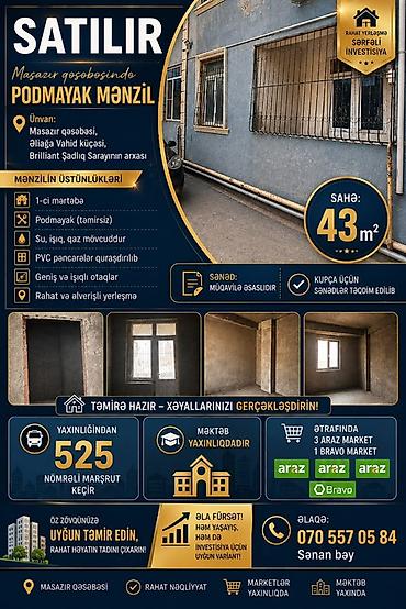 studiya menzil: 1 otaqlı, Yeni tikili, 43 kv. m — 1