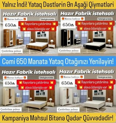 islenmis mebel satisi gencede: İkinəfərlik çarpayı, Dolab, 2 tumba, Termo, Azərbaycan, Yeni