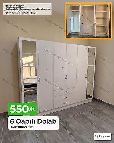 perla dolab: 6 qapılı şkaf – 47×200×240 sm - Material: 18 mm laminat - Rəng — 1