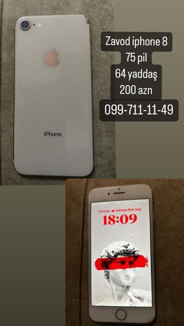 telfon ekranları: IPhone 8, 64 GB, Qızılı, Qırıq, Barmaq izi