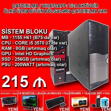 Masaüstü kompüterlər və iş stansiyaları: Sistem Bloku "Qori DDR3 1155 H61/Core i5 3570/8GB Ram/256GB SSD" Ofis