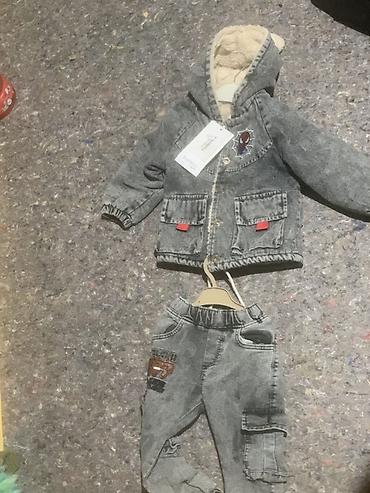 bordo şalvar: Uşaq üçün 2 hissəli dəst – cins materialı, boz rəng. - Üst geyim — 3