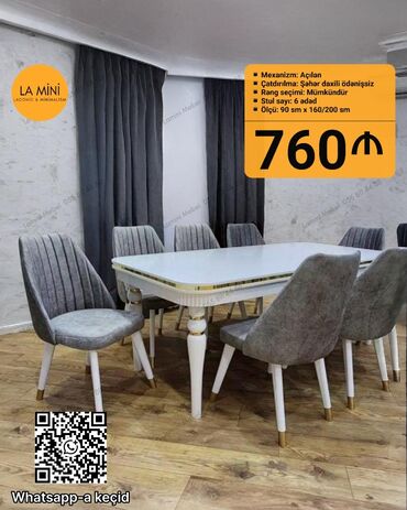 metbext divani: Qonaq otağı üçün, Yeni, Açılan, Oval masa, 6 stul
